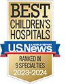 U.S. News & World Report Badge saying ranked in 9 Specialties from 2023-2024